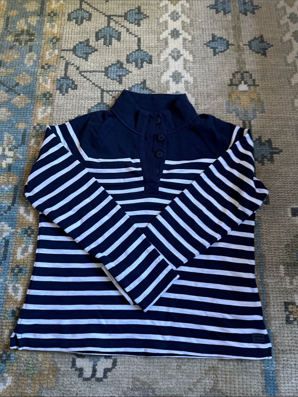 LL BEAN Navy & White Stripe Long-Sleeve Pullover